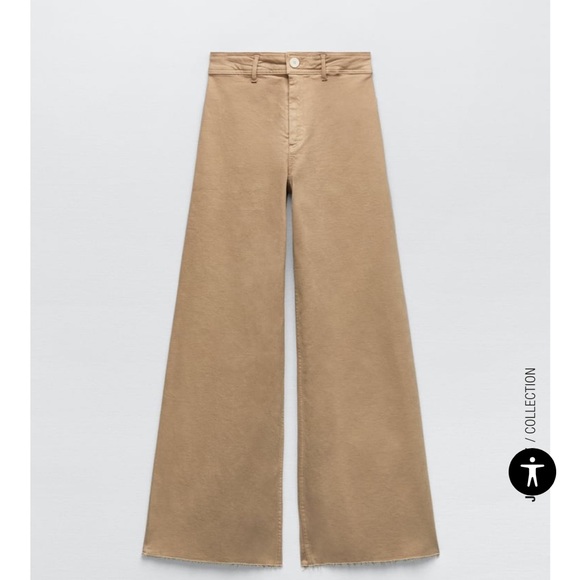 Zara wide leg pants, high waisted, in stone wash (light tan color), size US 4 - Picture 1 of 3